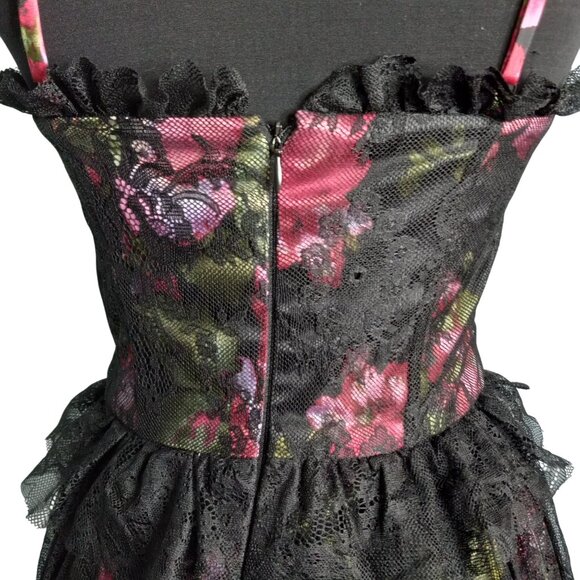 Pearl By Georgina Chapman of Marchesa Size 4 Dress Black Floral Lace Midi Flirty - Picture 7 of 14